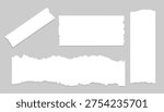 White Torn Paper Strips Collection Isolated on Gray Background with Realistic Ripped Texture for Design and Collage Decoration
