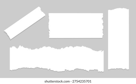 White Torn Paper Strips Collection Isolated on Gray Background with Realistic Ripped Texture for Design and Collage Decoration