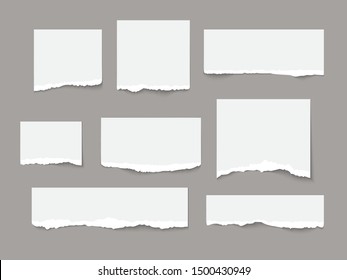 White torn paper tears pieces collection isolated with soft shadows realistic vector illustration