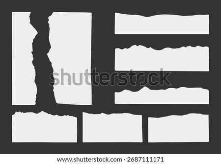 White torn ripped paper torn edges strips isolated on black background