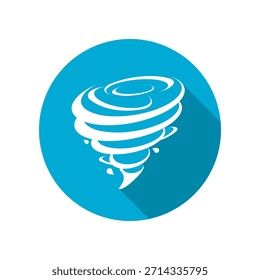 White tornado hurricane storm on blue circle icon flat vector design