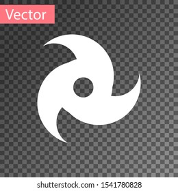 White Tornado icon isolated on transparent background. Cyclone, whirlwind, storm funnel, hurricane wind or twister weather icon.  Vector Illustration