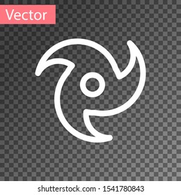 White Tornado icon isolated on transparent background. Cyclone, whirlwind, storm funnel, hurricane wind or twister weather icon.  Vector Illustration