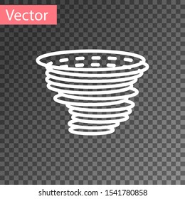 White Tornado icon isolated on transparent background. Cyclone, whirlwind, storm funnel, hurricane wind or twister weather icon.  Vector Illustration