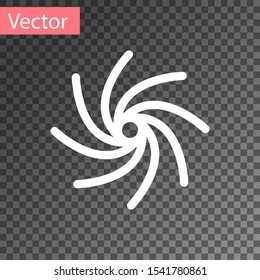 White Tornado icon isolated on transparent background. Cyclone, whirlwind, storm funnel, hurricane wind or twister weather icon.  Vector Illustration