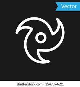 White Tornado icon isolated on black background. Cyclone, whirlwind, storm funnel, hurricane wind or twister weather icon.  Vector Illustration