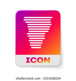 White Tornado icon isolated on white background. Cyclone, whirlwind, storm funnel, hurricane wind or twister weather icon. Rectangle color button. Vector Illustration