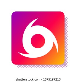 White Tornado icon isolated on white background. Cyclone, whirlwind, storm funnel, hurricane wind or twister weather icon. Square color button. Vector Illustration
