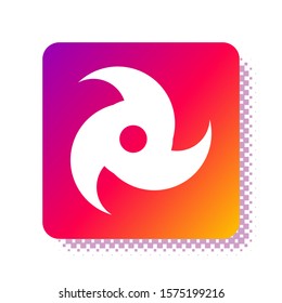 White Tornado icon isolated on white background. Cyclone, whirlwind, storm funnel, hurricane wind or twister weather icon. Square color button. Vector Illustration