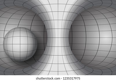 White torus and sphere with black grid of meridians and parallels. Vector abstract geometric illustration.
