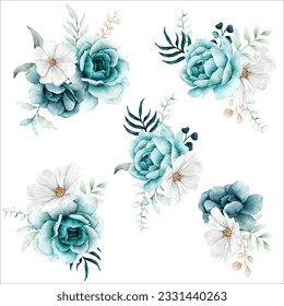 white tosca flower bouquet arrangement watercolor illustration