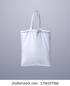 White tote bag mockup. Vector 3d illustration. Reusable textile handbag design. Realistic canvas shopping bag. Eco concept