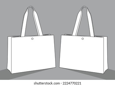 White Tote Bag With Snap Button Template On Gray Background, Vector File