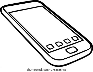 White touch screen modern mobile phone silhouette, outline, vector, illustration