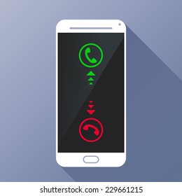 White Touchscreen Smartphone With Incoming Call On Display. Flat Design.