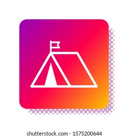 White Tourist tent with flag icon isolated on white background. Camping symbol. Square color button. Vector Illustration