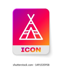 White Tourist tent icon isolated on white background. Camping symbol. Rectangle color button. Vector Illustration