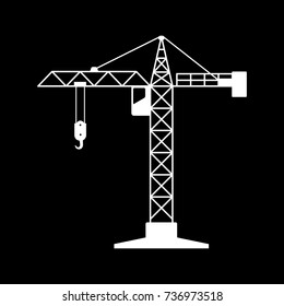 White tower crane vector icon on black background  