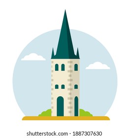 Weißer Turm. Element der mittelalterlichen Festung und Burg. Estnische Touristenattraktion in Tallinn. Kirche St. Olaf. Alte historische europäische Stadt. christlicher Tempel.