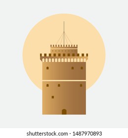 The White Tower of Thessaloniki Greek Greece Vector Flat Design Illustration white background 