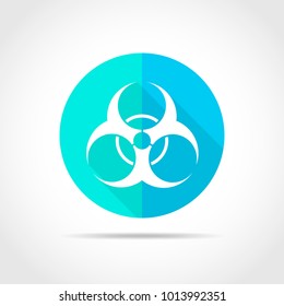 White toxic sign in flat design with long shadow. Vector illustration. Simple toxic icon on blue round button.