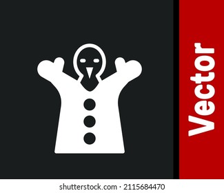 White Toy puppet doll on hand icon isolated on black background.  Vector