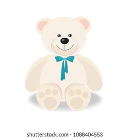 White toy teddy bear isolated on white, vector flat illustration