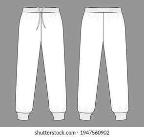 White Tracksuit Pants Template Vector On Gray Background.Front And Back View.