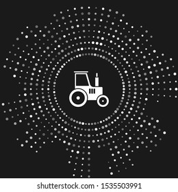 White Tractor icon isolated on grey background. Abstract circle random dots. Vector Illustration