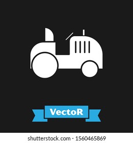 White Tractor icon isolated on black background.  Vector Illustration