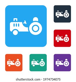 White Tractor icon isolated on white background. Set icons in color square buttons. Vector