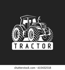 white tractor on black background vector illustration