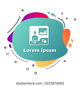 White Trading courses icon isolated on white background. Distance learning finance management, buying and selling assets in the stock markets. Abstract banner with liquid shapes. Vector