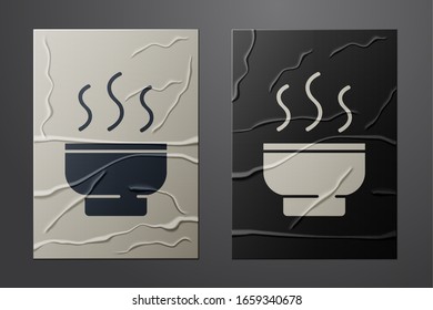 White Traditional Chinese tea ceremony icon isolated on crumpled paper background. Teapot with cup. Paper art style. Vector Illustration