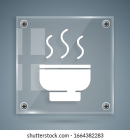 White Traditional Chinese tea ceremony icon isolated on grey background. Teapot with cup. Square glass panels. Vector Illustration