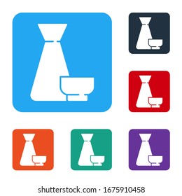 White Traditional Chinese tea ceremony icon isolated on white background. Teapot with cup. Set icons in color square buttons. Vector Illustration