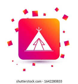 White Traditional indian teepee or wigwam icon isolated on white background. Indian tent. Square color button. Vector Illustration
