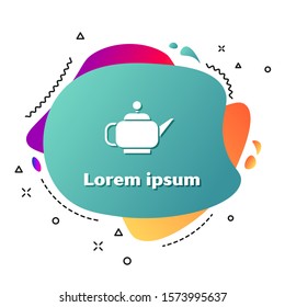 White Traditional Japanese tea ceremony icon isolated on white background. Teapot with cup. Abstract banner with liquid shapes. Vector Illustration