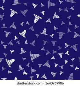 White Traditional mexican sombrero hat icon isolated seamless pattern on blue background.  Vector Illustration