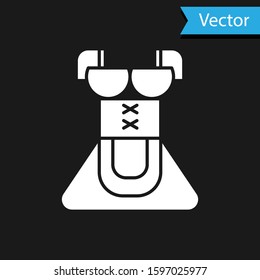 White Traditional Oktoberfest folk costume for women called dirndl icon isolated on black background. Traditional Bavarian clothing.  Vector Illustration