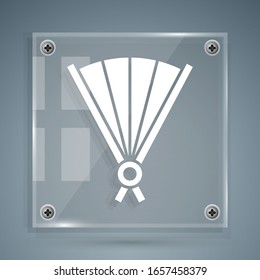 White Traditional paper chinese or japanese folding fan icon isolated on grey background. Square glass panels. Vector Illustration