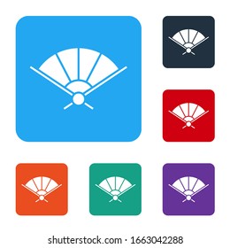 White Traditional paper chinese or japanese folding fan icon isolated on white background. Set icons in color square buttons. Vector Illustration