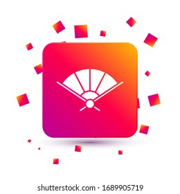 White Traditional paper chinese or japanese folding fan icon isolated on white background. Square color button. Vector Illustration