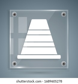 White Traffic cone icon isolated on grey background. Square glass panels. Vector Illustration