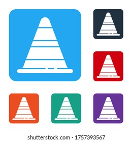 White Traffic cone icon isolated on white background. Set icons in color square buttons. Vector Illustration