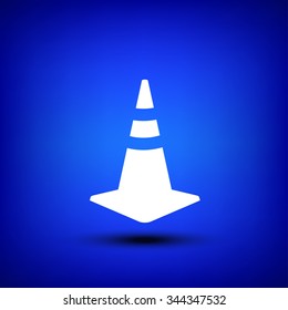 White traffic cone isolate on blue background