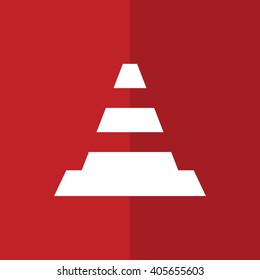 White traffic cone vector icon. Red background