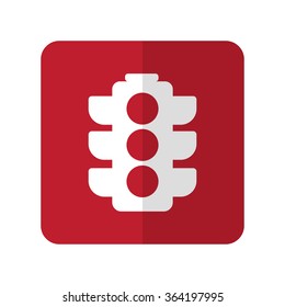White Traffic Light flat icon on red rounded square on white