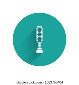 White Traffic light icon isolated with long shadow. Green circle button. Vector Illustration
