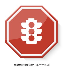 White Traffic Light icon on red stop sign web app